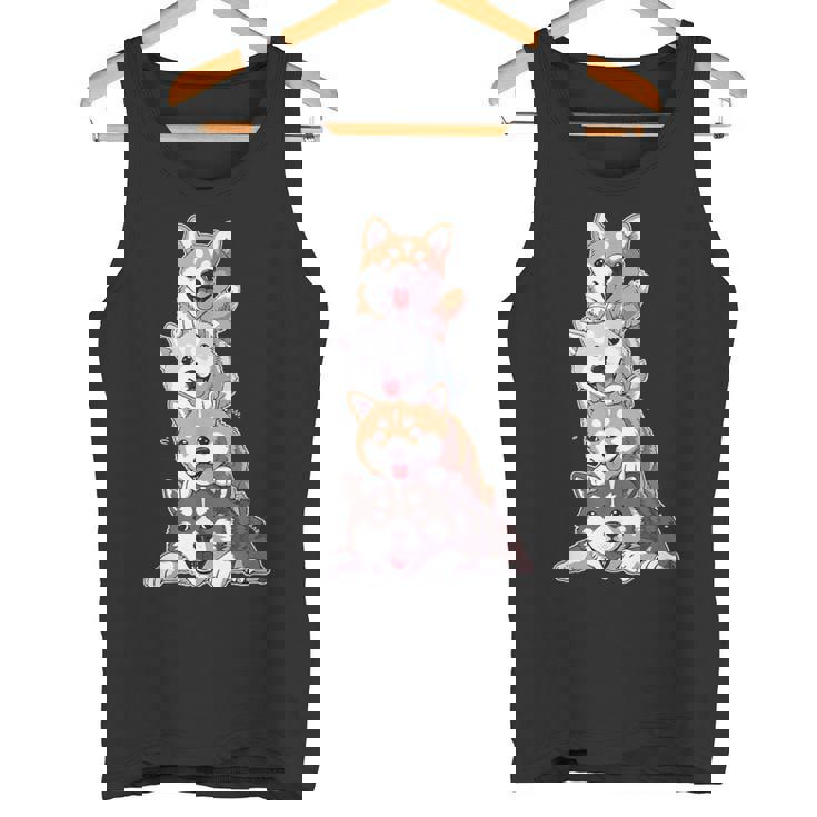 かわいい秋田犬が重ねて重ねられています タンクトップ