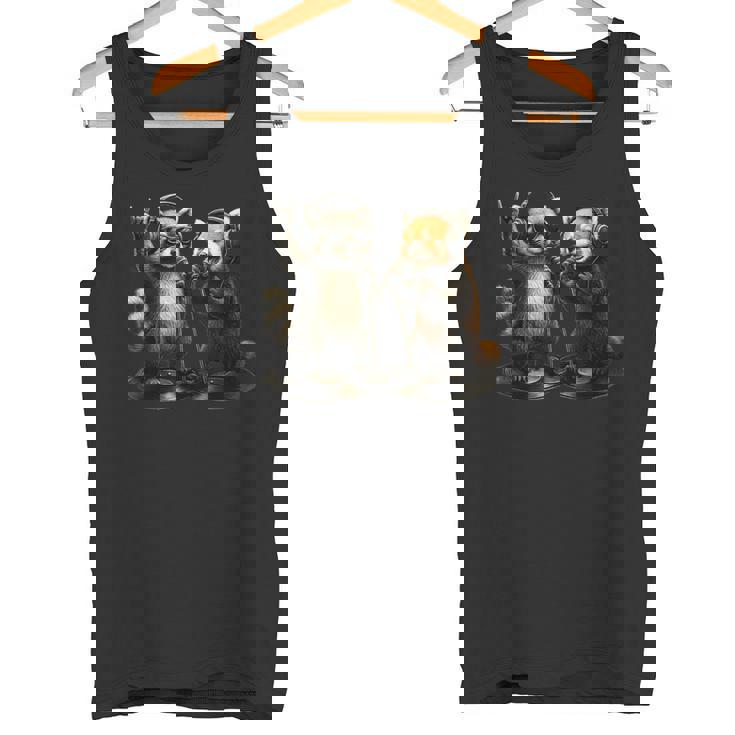 アライグマ レッサーパンダ バンド 音楽 バイブ レトロ 動物 ロック タンクトップ