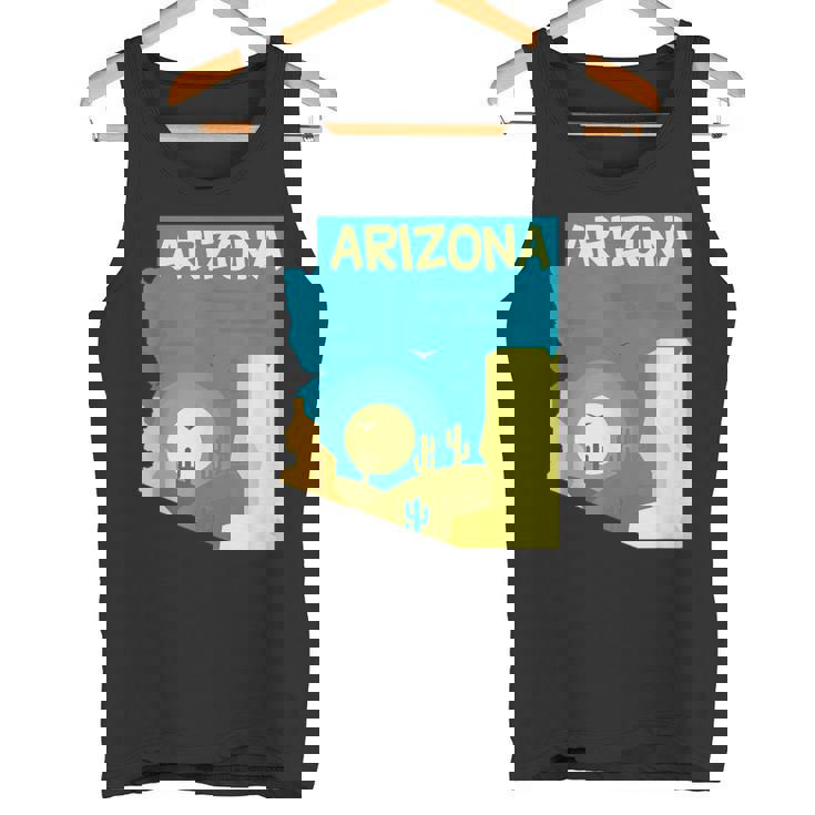 アリゾナ州の地図、モダンな抽象的なアリゾナ砂漠、サボテン タンクトップ