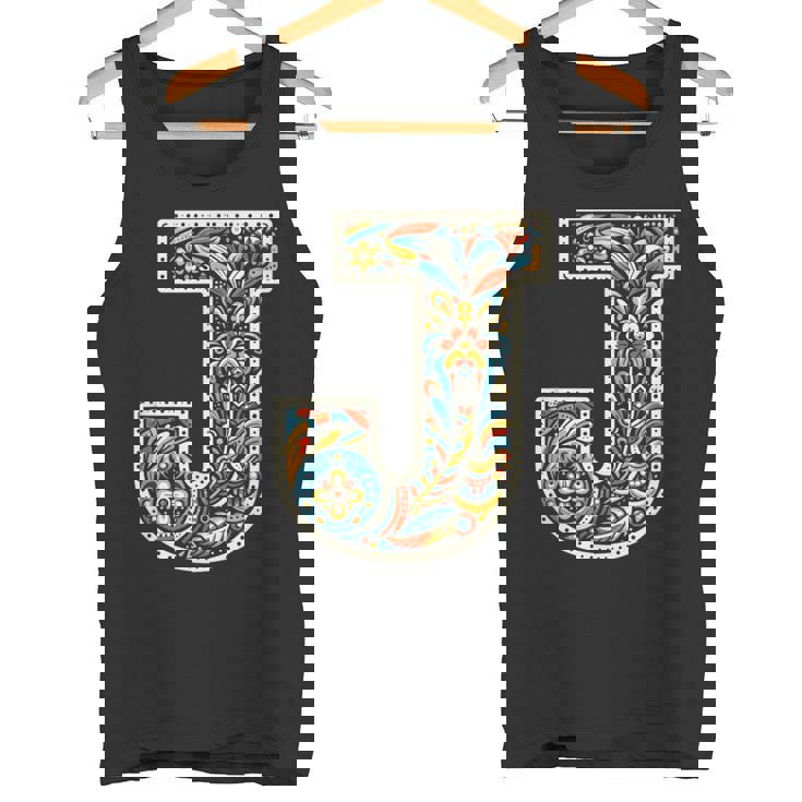 イニシャル 名前 文字 J アルファベット 民芸風 タンクトップ