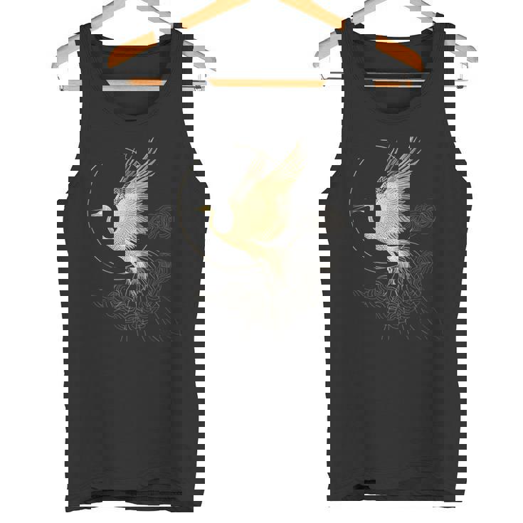 エレガントな鶴 アールデコ デザイン 優雅な鳥 タンクトップ