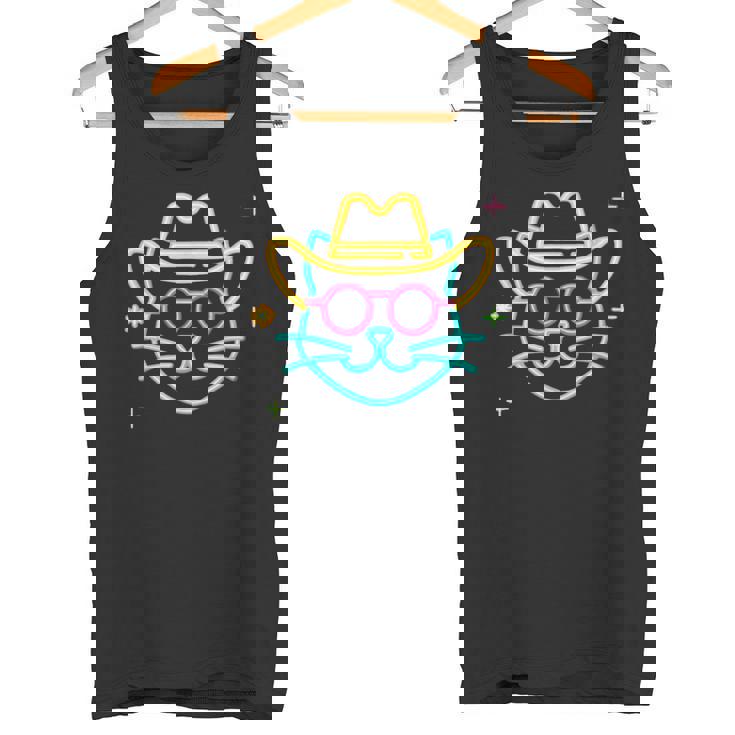 カウボーイ 猫 顔 ラウンド サングラス ウェスタン グラフィック ピンク アニマル タンクトップ