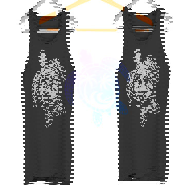 カメのモチーフ ヤシの木 波 フェス 夏 カメ サーフィン タンクトップ