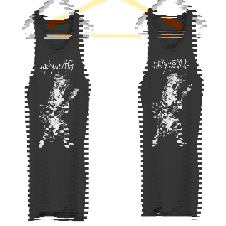 ギターを弾くクールな猫、ヘビーな「Meowtal」メタルパンクロックファン。 タンクトップ