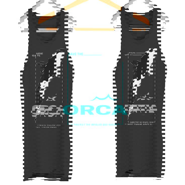クジラと海を守るシャチ レトロなシャチのデザイン タンクトップ