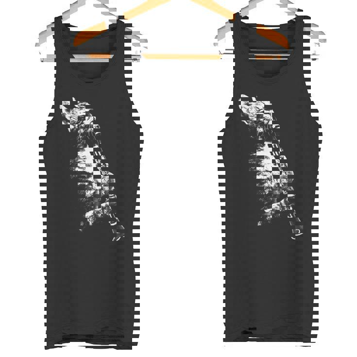 クラリネットを弾く猫 面白い猫ミュージシャン クラリネット教師 タンクトップ