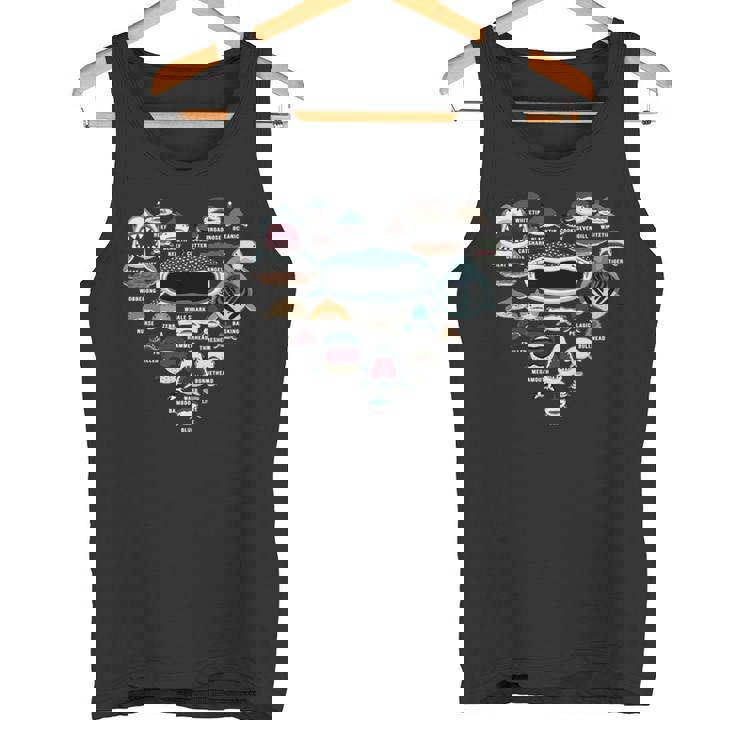 サメの識別 サメの顔 サメのハート 長袖tシャツ タンクトップ