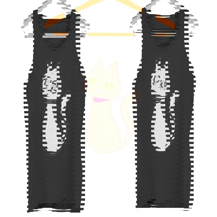 シロネコ 胸にワンポイント 落書き風 おもしろ タンクトップ