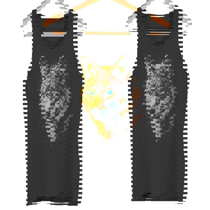 ジャッカル 動物モチーフ 青い目の作品 ジャッカル タンクトップ