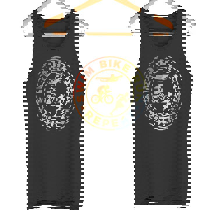 スイム・バイク・ラン・リピート レトロヴィンテージ トライアスリート・トライアスロン用 タンクトップ