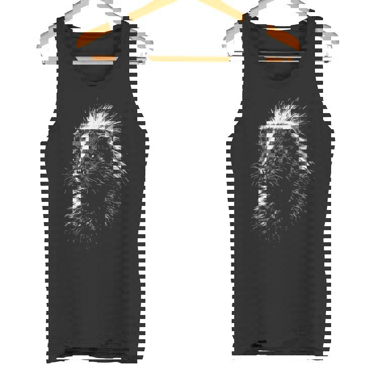 スカンクの肖像画 黒と白の動物愛好家 タンクトップ