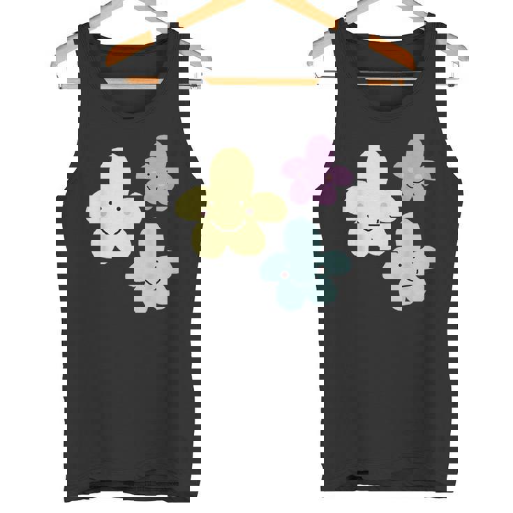 スマイリングフラワー イエロー ブルー パープル 楽しい春 タンクトップ