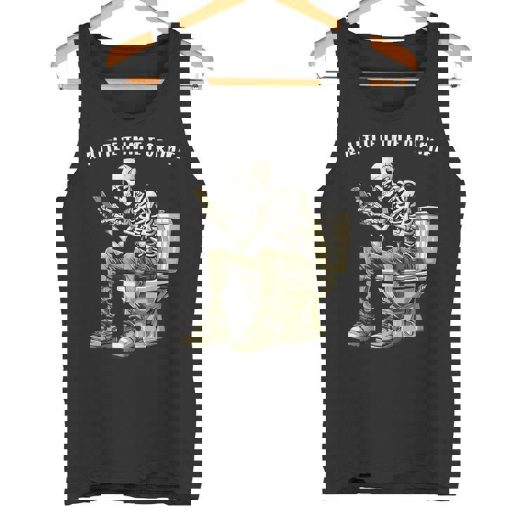 スマートフォン付きトイレのスケルトン ゴシックユーモア タンクトップ