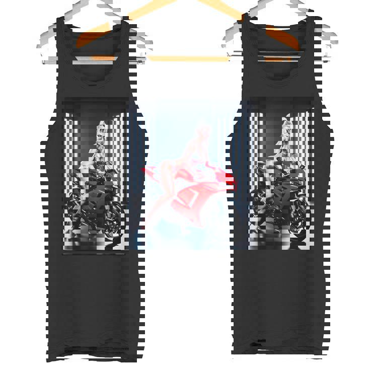 セクシーガールグラフィックtシャツ セクシーなブロンドガール&レッドストリートバイク タンクトップ