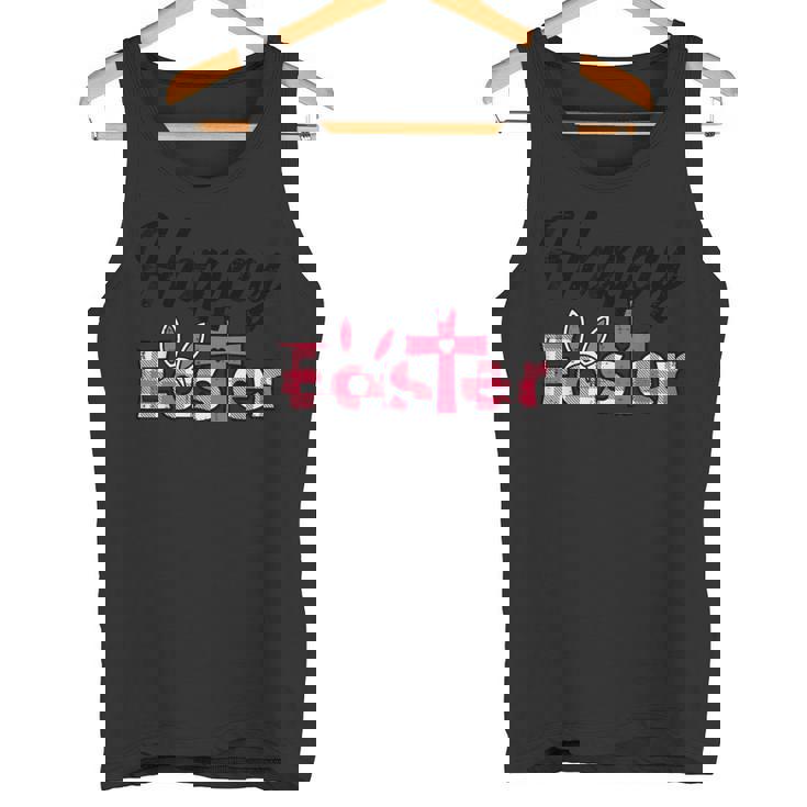 チェック柄ハッピーイースターバニー耳クロスかわいい宗教クリスチャン タンクトップ