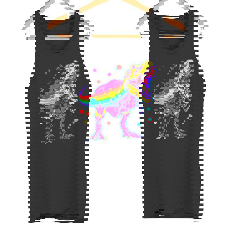 ティラノサウルス レックス 虹色 恐竜 恋人 デザイン タンクトップ