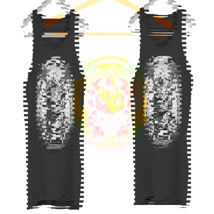 トリケラトプス恐竜ロボット トリケラトプスのマッチングデザイン タンクトップ