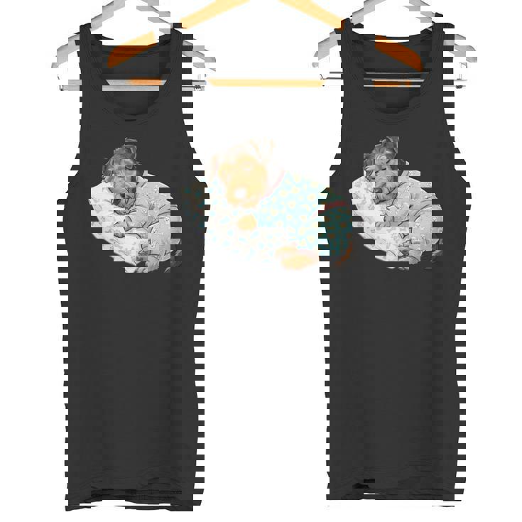 パジャマで寝ているかわいいボストンテリア犬就寝アート 長袖tシャツ タンクトップ