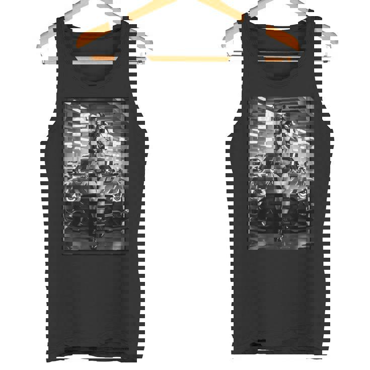 ピンナップガールtシャツ 男性用 巨乳ピンナップガール&カー B&W タンクトップ