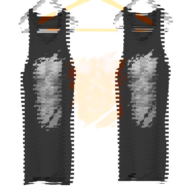 メンズ フェイク マッスル 破れた胸 腹筋 6パック タンクトップ