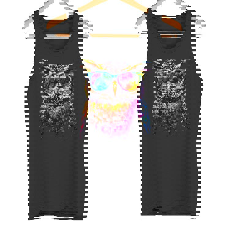 フクロウ カラフル レインボーカラー ポップアート フクロウ フクロウ かわいい フクロウ タンクトップ