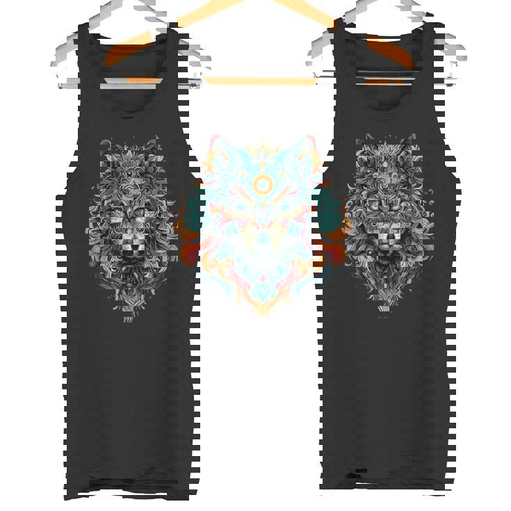 フラクタル スピリット アニマル オオカミ サイケデリック タンクトップ