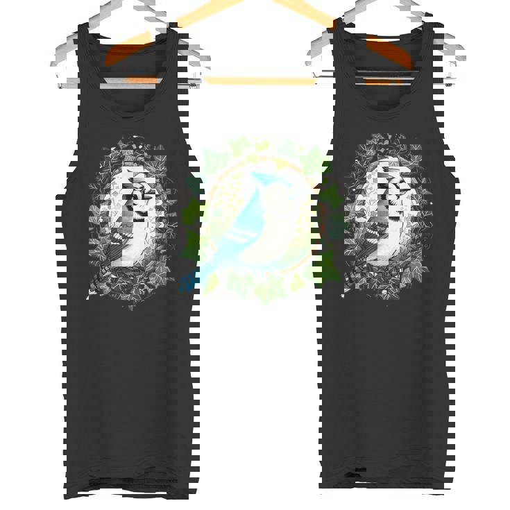 ブルージェイとイングリッシュアイビーバードアートブルージェイズイラスト タンクトップ