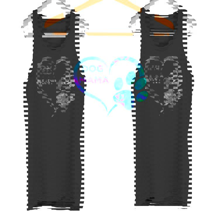 ブルーティールパープル ドッグママと足跡プリント ハート 犬 ママ タンクトップ