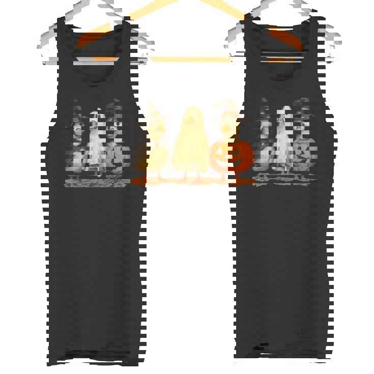 ペンギン 魔女 ゴースト パンプキン トリオ ハロウィン 楽しい 長袖tシャツ タンクトップ