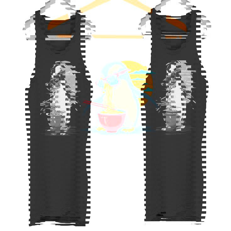 ペンギン食べる ラーメン サングラス アートワーク 和麺 タンクトップ