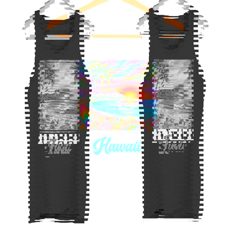 ホノルル ハワイ ハワイアン 波 ビーチ 夏 サーフィン レトロ 長袖tシャツ タンクトップ