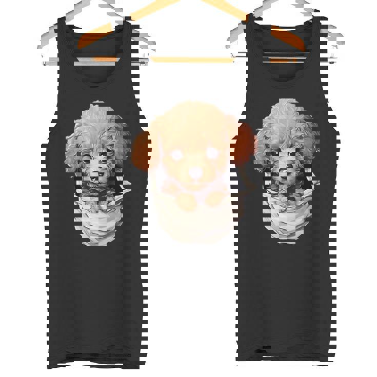 ポケットから覗く トイプードル 可愛い 犬 かわいい 子犬 犬好き 犬の飼い主 愛犬家 メンズ レディース キッズ タンクトップ