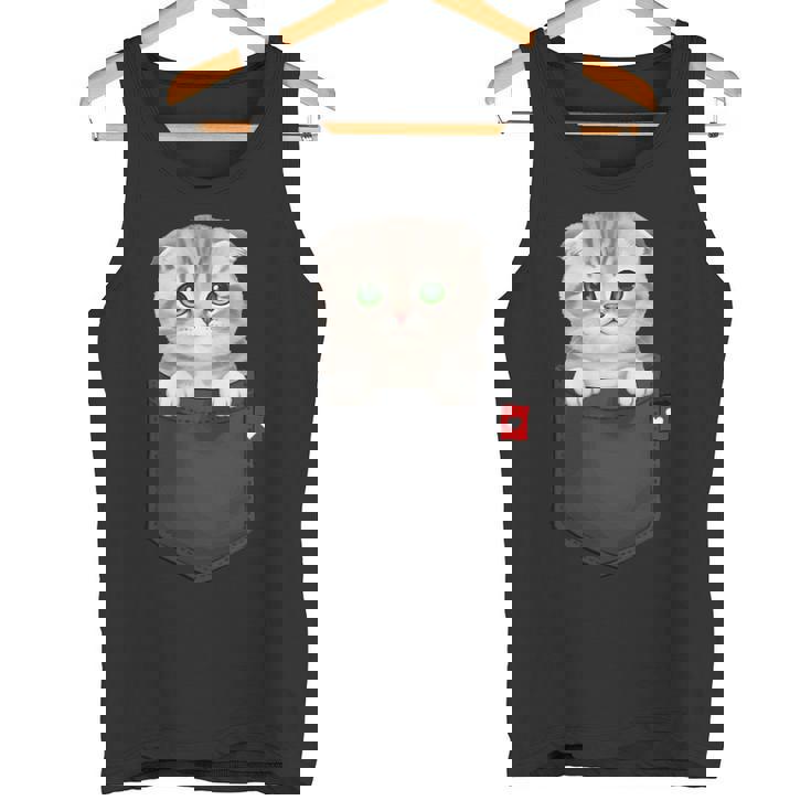 ポケットに入ったスコティッシュフォールド猫 のぞくかわいい子猫 タンクトップ