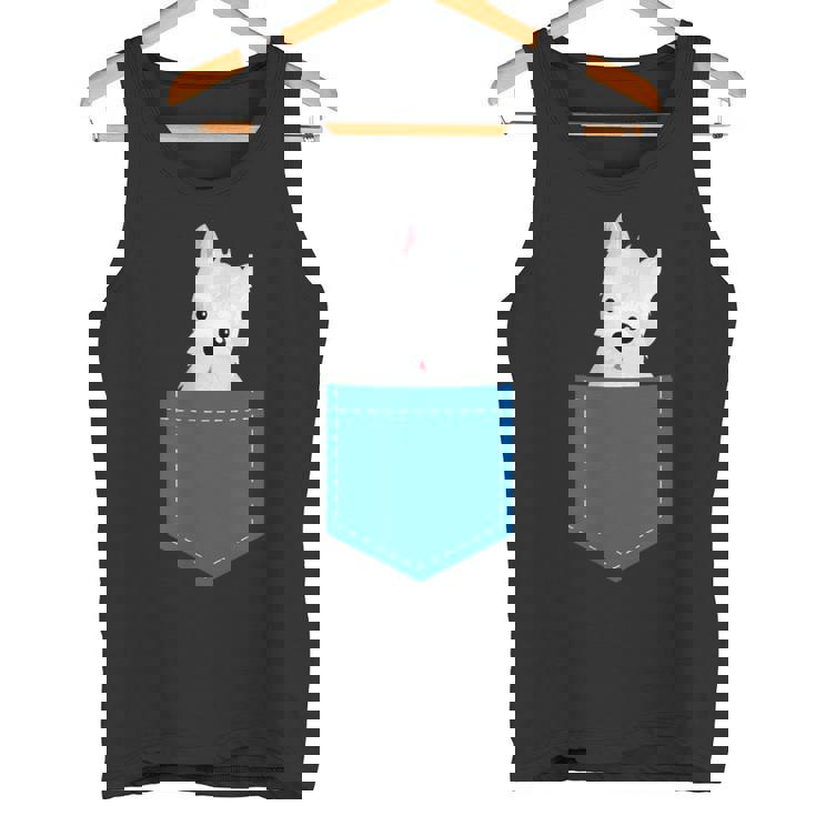 ポケットに犬のウェスティ犬テリアフロントポケット胸 タンクトップ