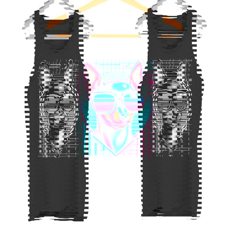 メンズ レディース ミニピン ヴェイパーウェーブ ミニチュア ピンシャー好き タンクトップ