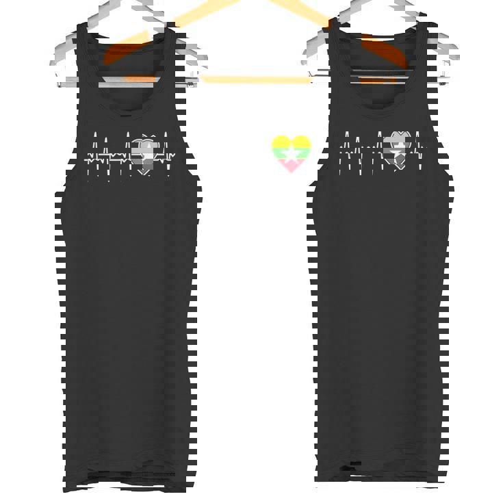 ミャンマー ハートビート ビルマ国旗とハート ラブ 家族 ビルマ タンクトップ