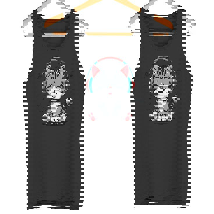 ミュージック・キャッツ ミュージシャンのための音符の衣装 ヘッドフォン猫 タンクトップ