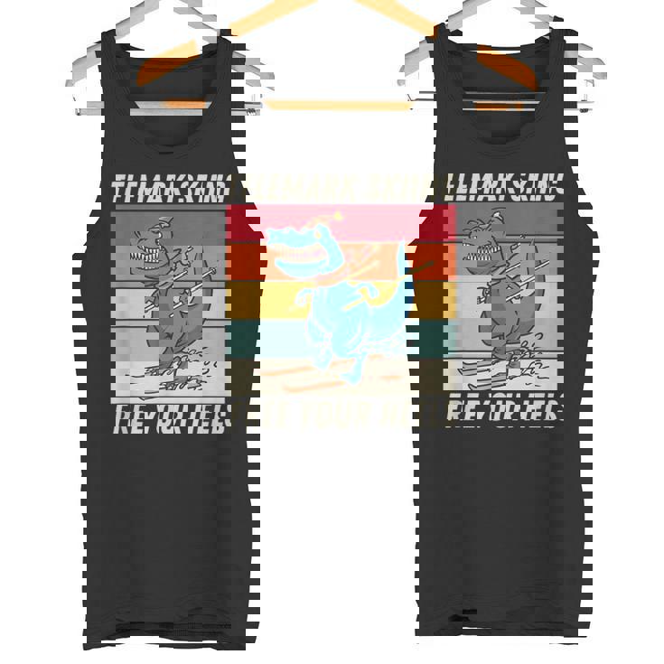 レトロ かわいい 漫画 恐竜 スキーヤー テレマーク スキー タンクトップ