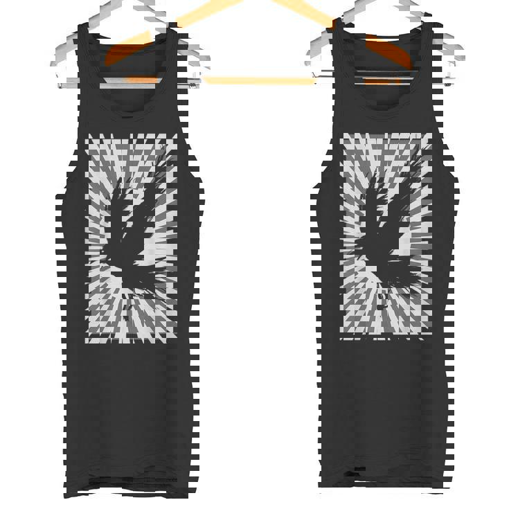 レトロなカラスの美学 日本の旭日旗 黒カラス タンクトップ