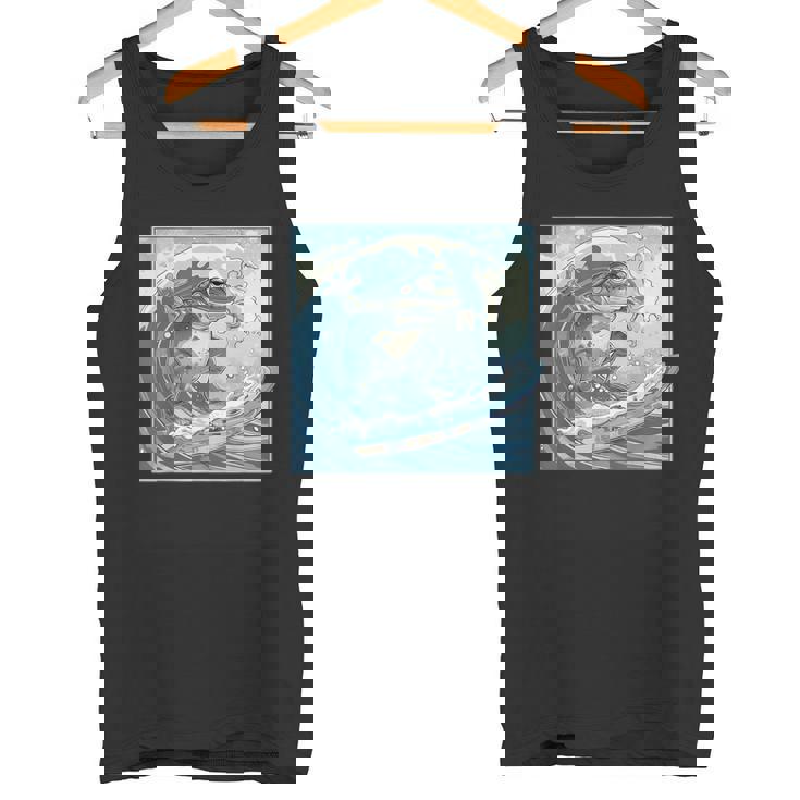 両生類サーファー 日本の波 アート サーフィン カエル タンクトップ