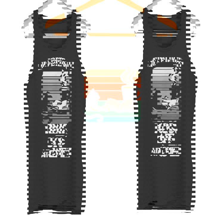 人生は本と猫と一緒に猫を読む カフェ 図書館 タンクトップ