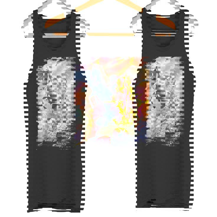 宇宙の銀河猫とユニコーン ペガサス タンクトップ