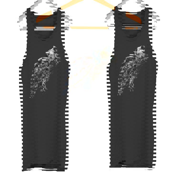 幸せな笑顔の亀 セルフィー ポートレート 面白い タンクトップ