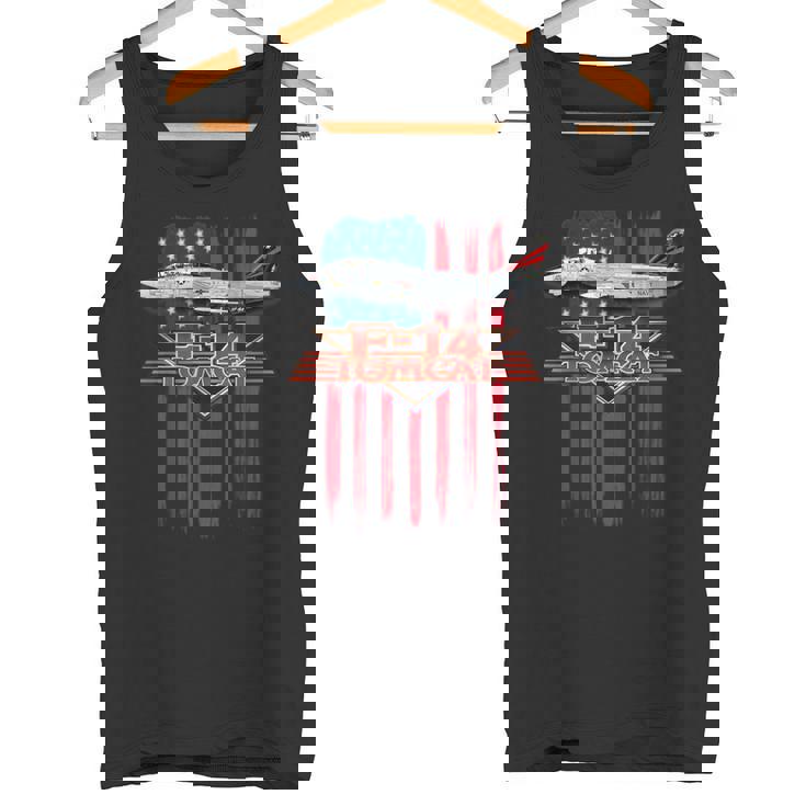 愛国的な海軍 F-14 トムキャットとアメリカ国旗 タンクトップ