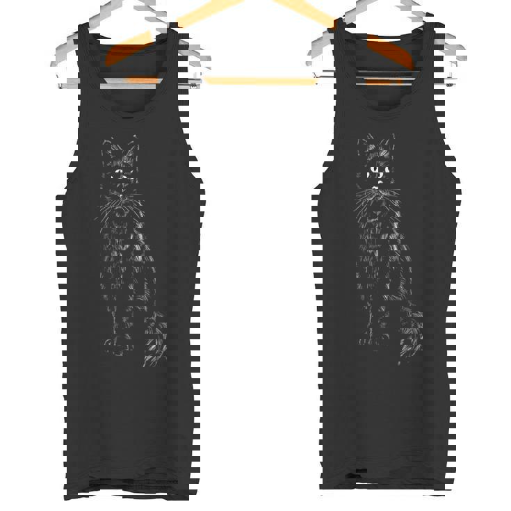 手描きのグラフィック芸術的な芸術的なミニマリズムを描く猫 長袖tシャツ タンクトップ