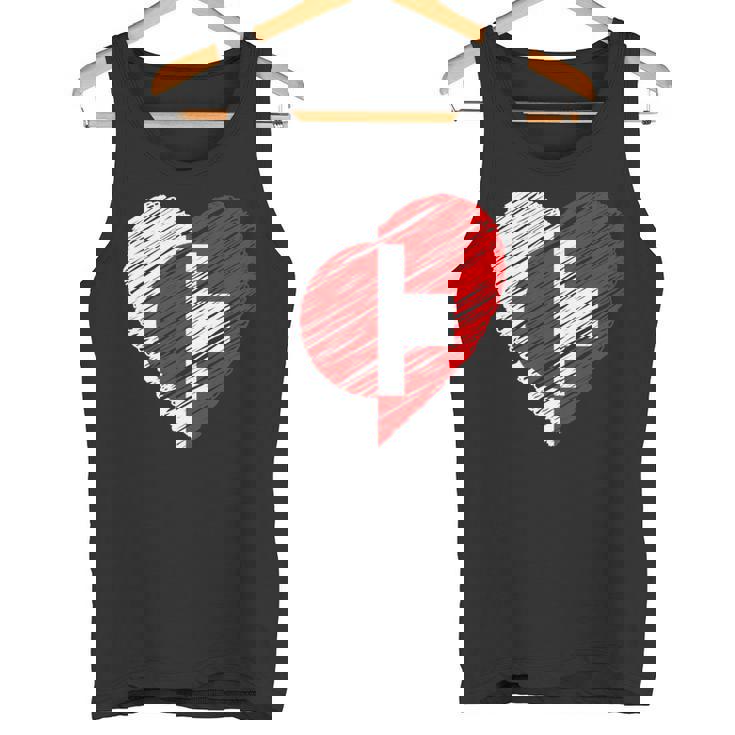 日本 スイス ハート 日本国旗 スイス国旗 ハート 長袖tシャツ タンクトップ