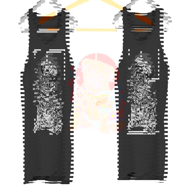 日本のタトゥー パグ 犬 パグ ヤクザの恋人 鯉の魚 長袖tシャツ タンクトップ