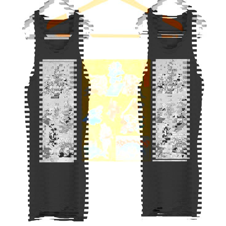 日本の猫 歌川国芳 流行猫の狂言づくし 歌舞伎 ヴィンテージ浮世絵 芸術の美的 日本の伝統美術 タンクトップ