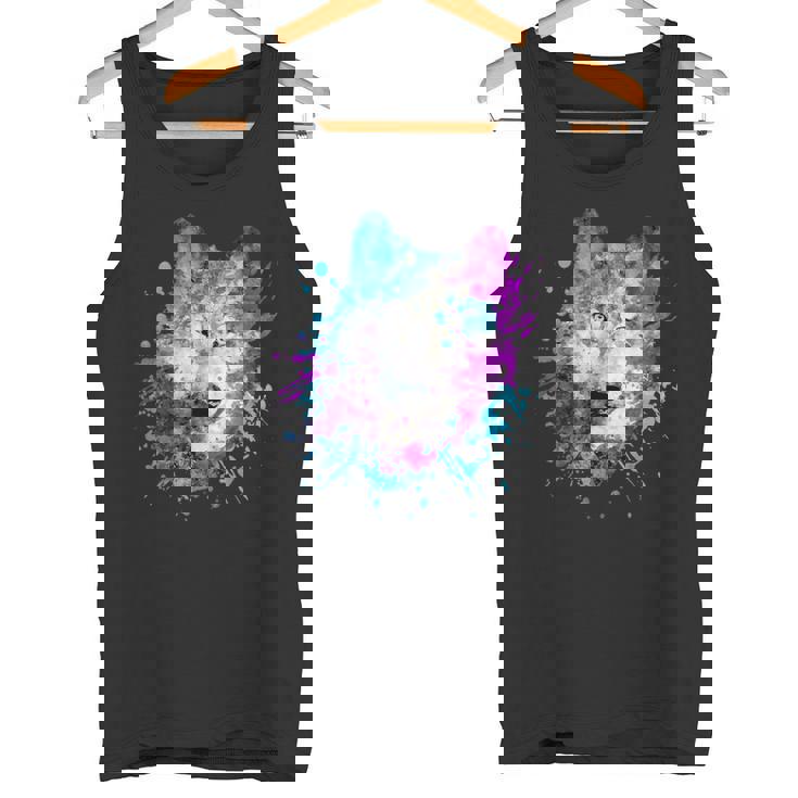 水彩 狼 頭 カラフル オオカミ 贈り物 タンクトップ