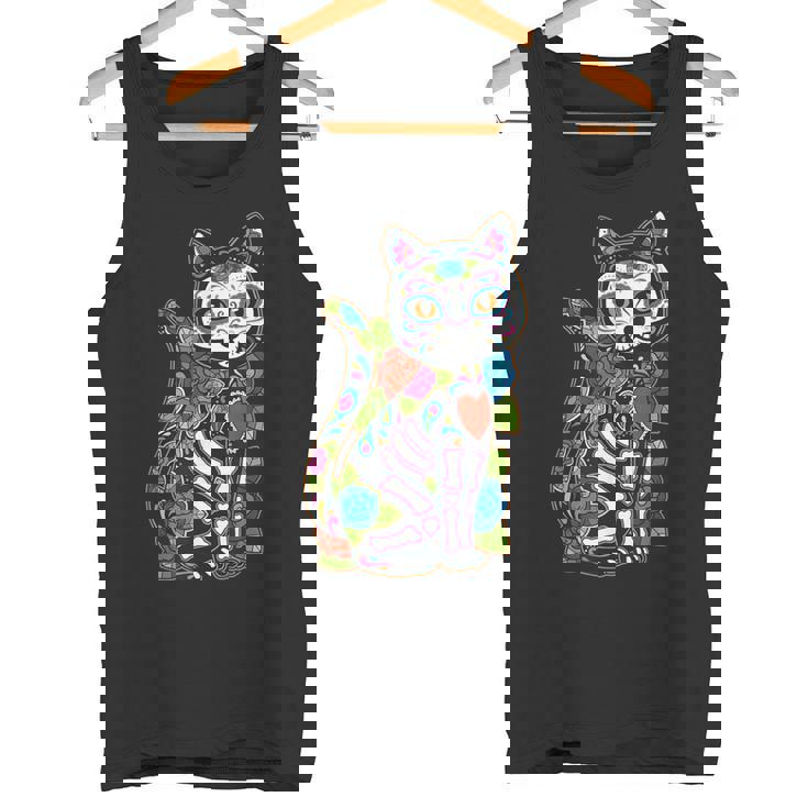 猫 シュガー スカル メキシコ カラベラ 死者の日 ハロウィン タンクトップ